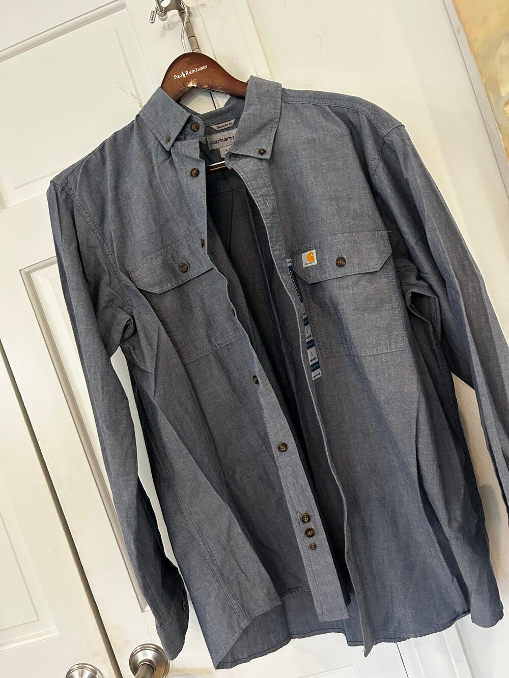 NEW NWT Mens Carhartt Chambray Long Sleeve Button Down Large Relaxed Fit M